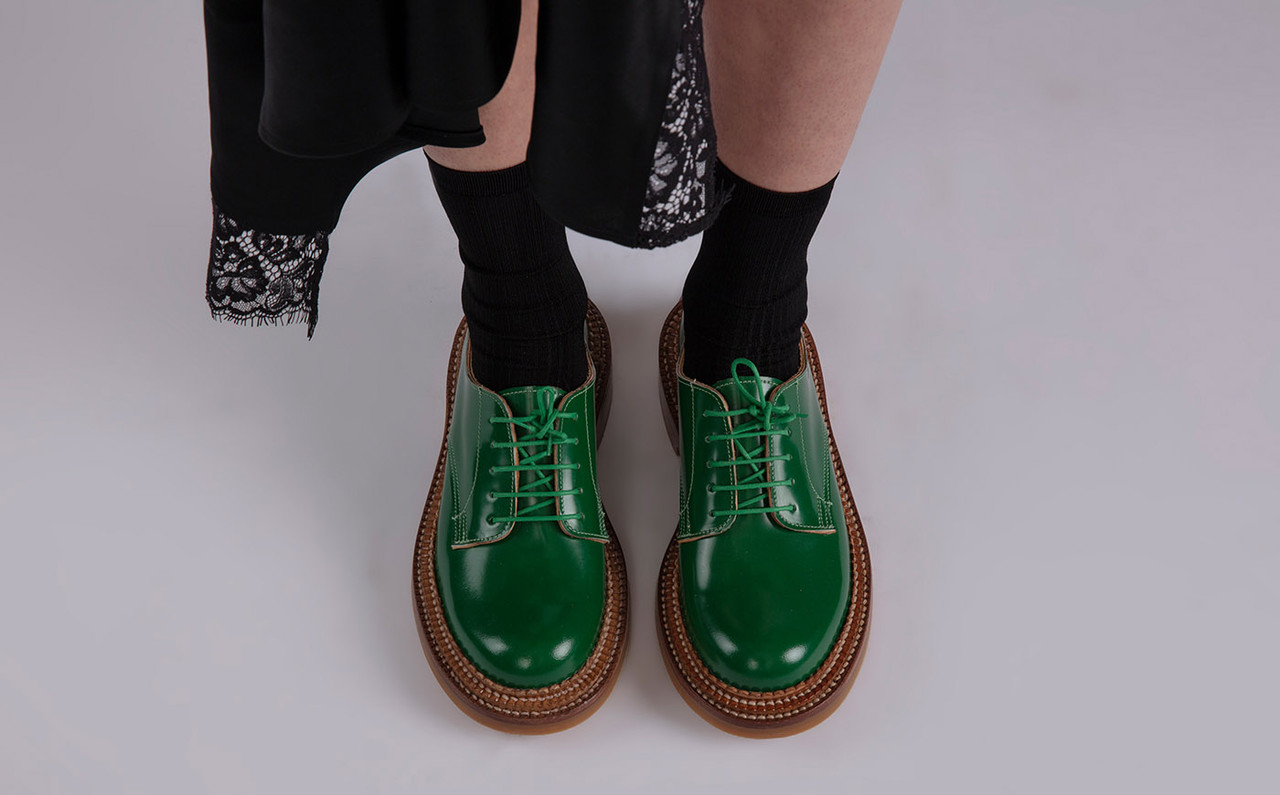 Devon Womens Shoes in Green with Triple Welt Grenson