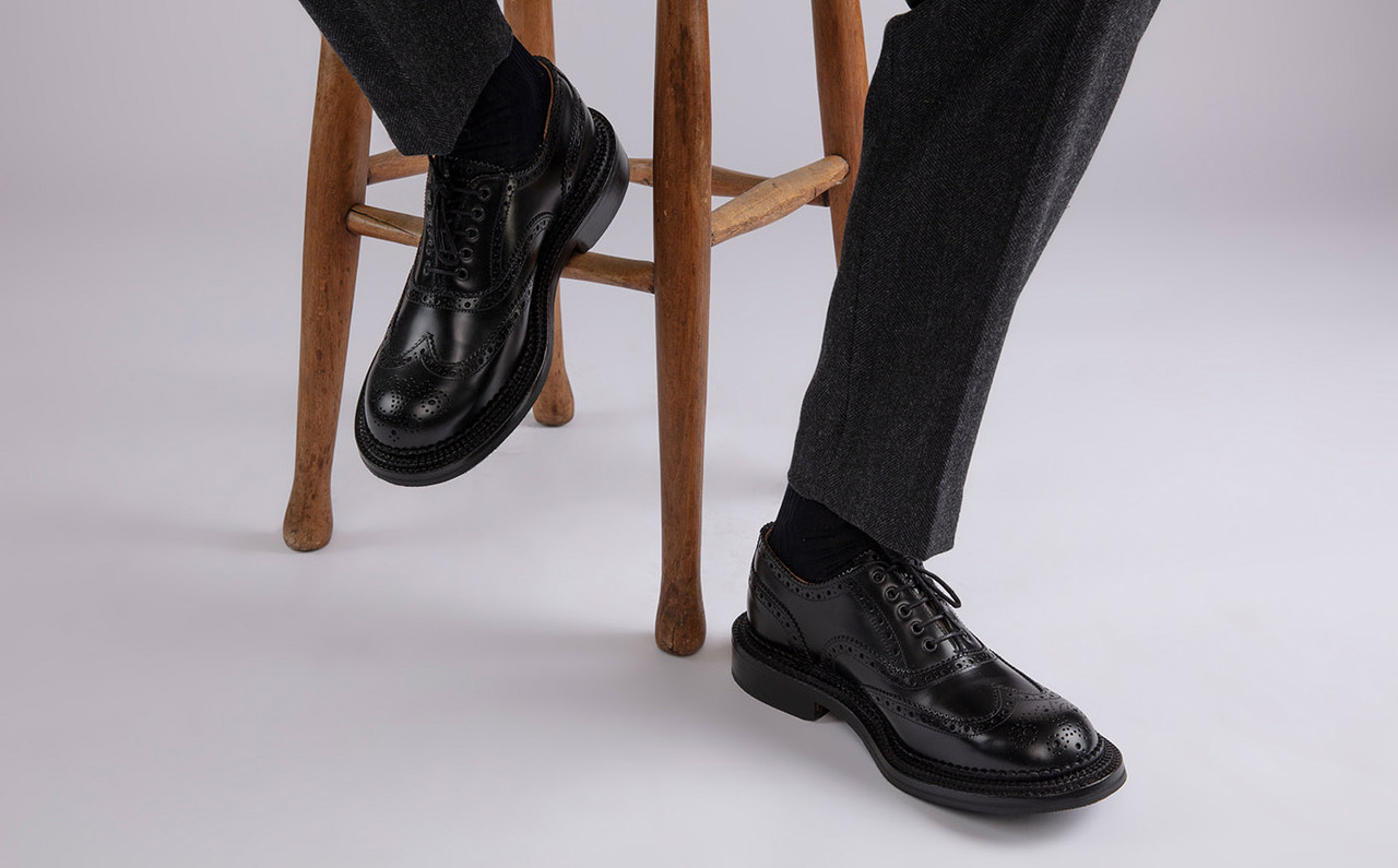 Dominic Mens Brogues in Black with Triple Welt Grenson