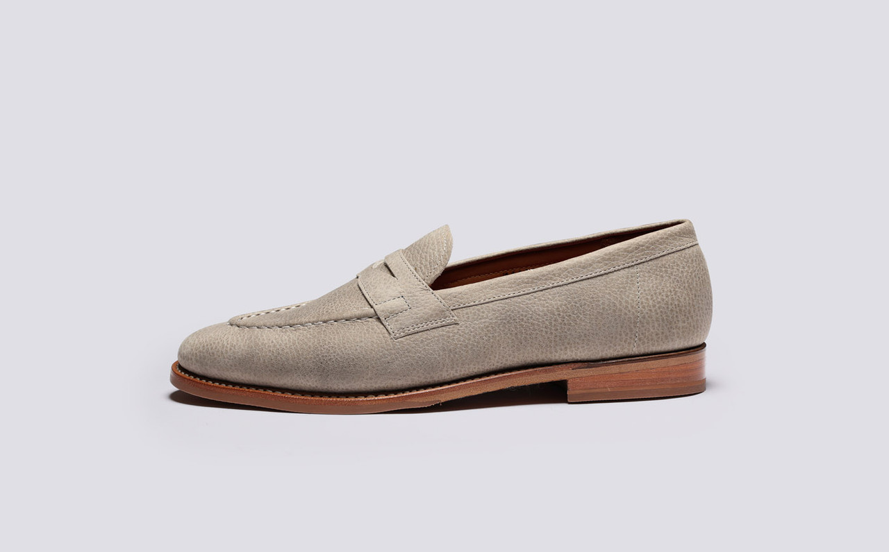 Floyd Mens Loafers in Stone Natural Grain Nubuck Grenson