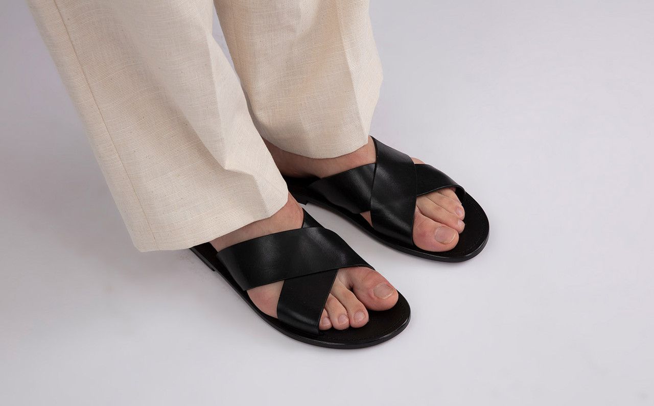 Yannick Mens Slides in Black Burnished Nubuck Grenson