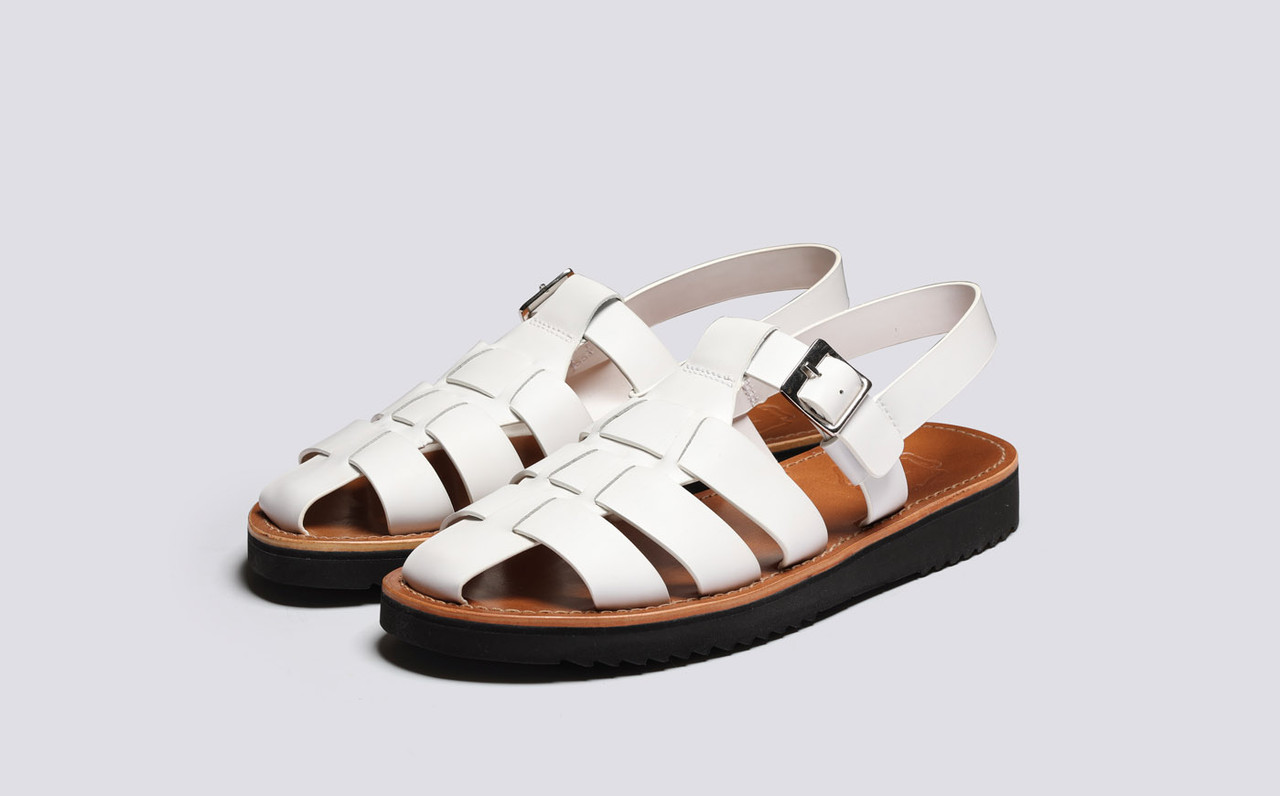 Quincy Mens Sandals in White Rubberised Leather Grenson