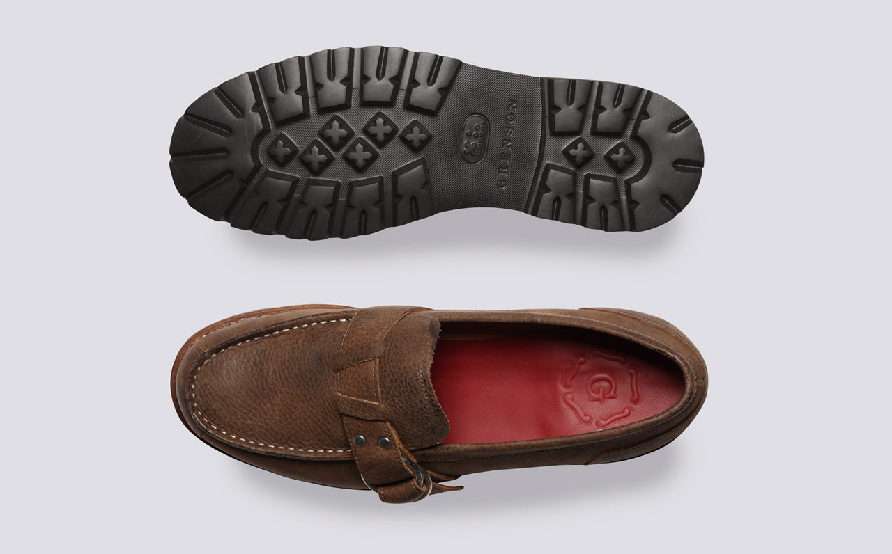 Ripley Mens Loafers in Brown Nubuck Grain Grenson