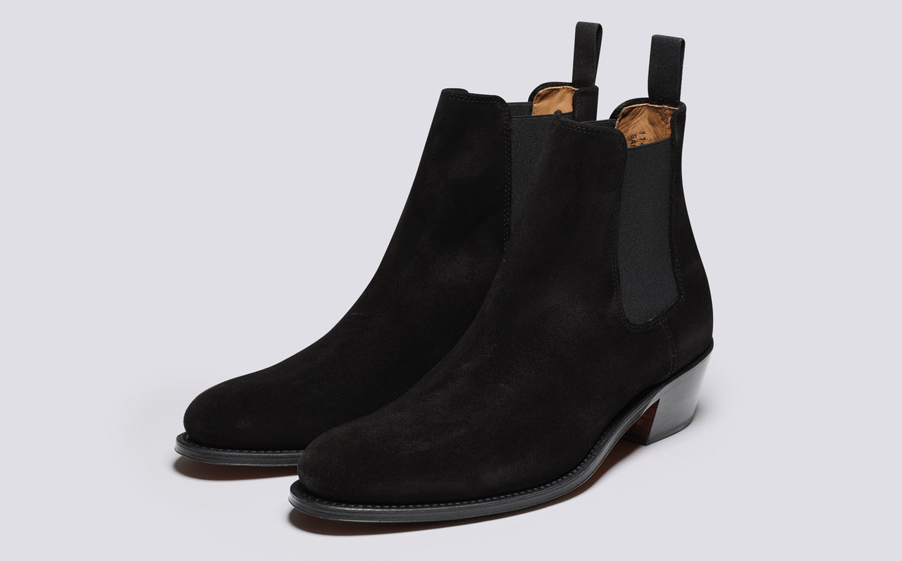 Marco Mens Chelsea Boot in Black Suede with Heel Grenson