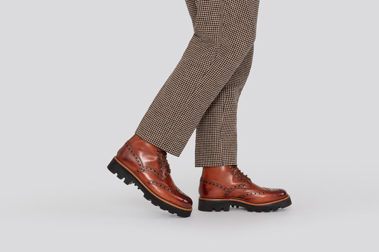 Fred Mens Brogue Boots in Handpainted Leather Grenson