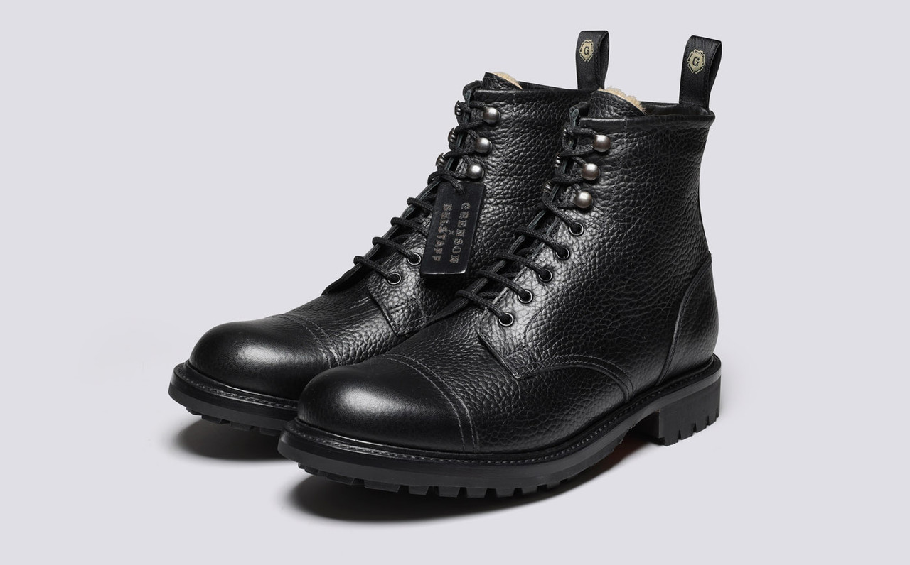 革パン質感 BELSTAFF コーティングデニム 黒 #645 Grenson x Belstaff 3 | Mens Boots in Black Grain and Shearling