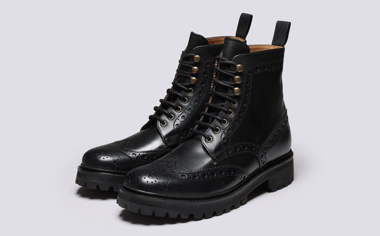 Brogue Mens | Fred FREDDYシューズ黒24cm Boots Grenson | Leather Colorado Black in ヨガ・ピラティス
