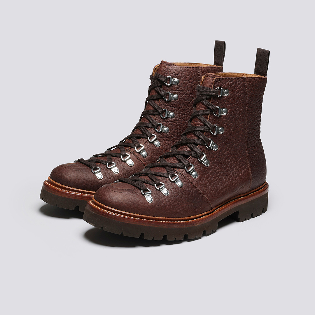 Brady | Mens Hiker Boots in Brown Grain Leather | Grenson