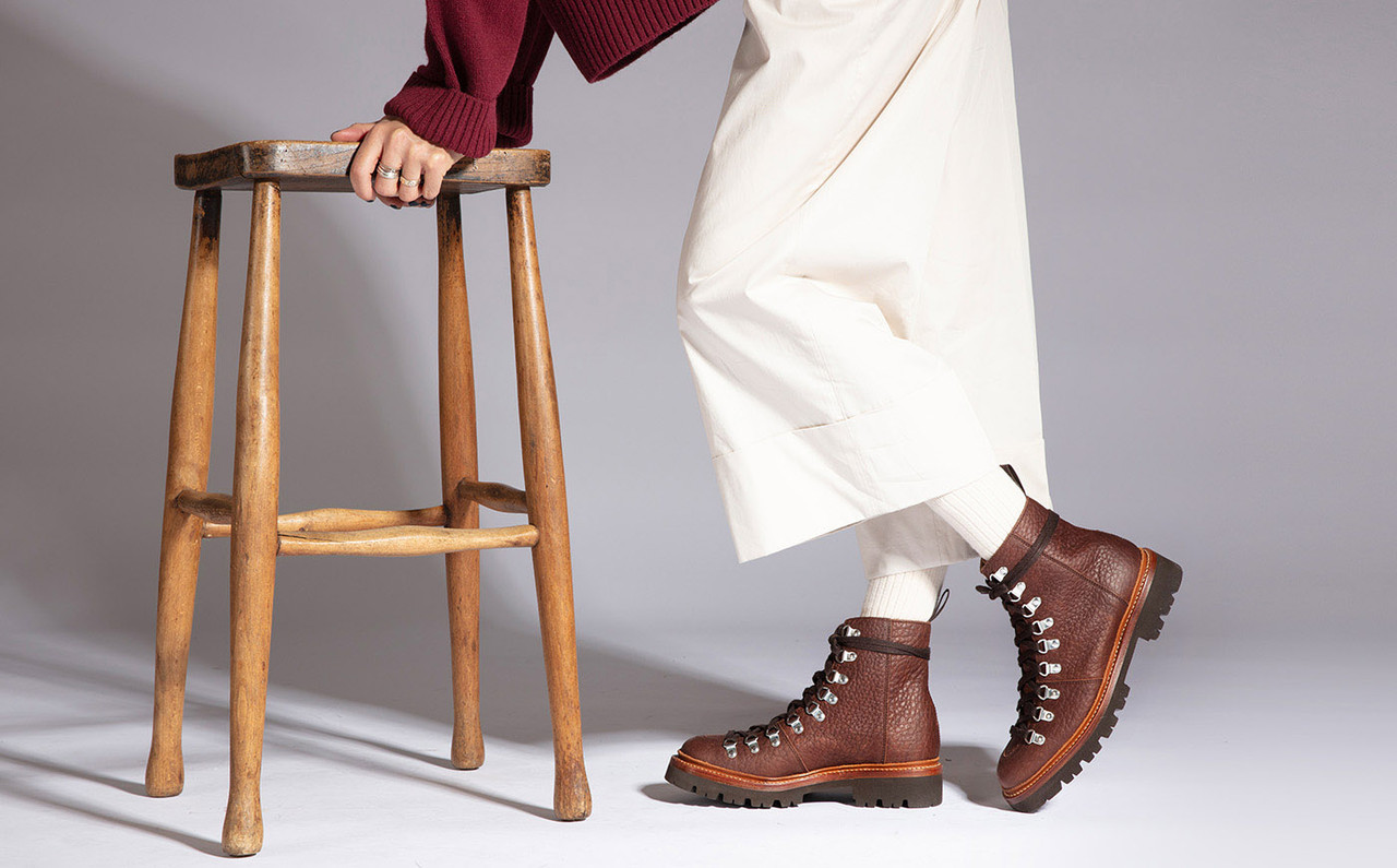 Nanette | Womens Hiker Boots in Brown Grain Leather | Grenson