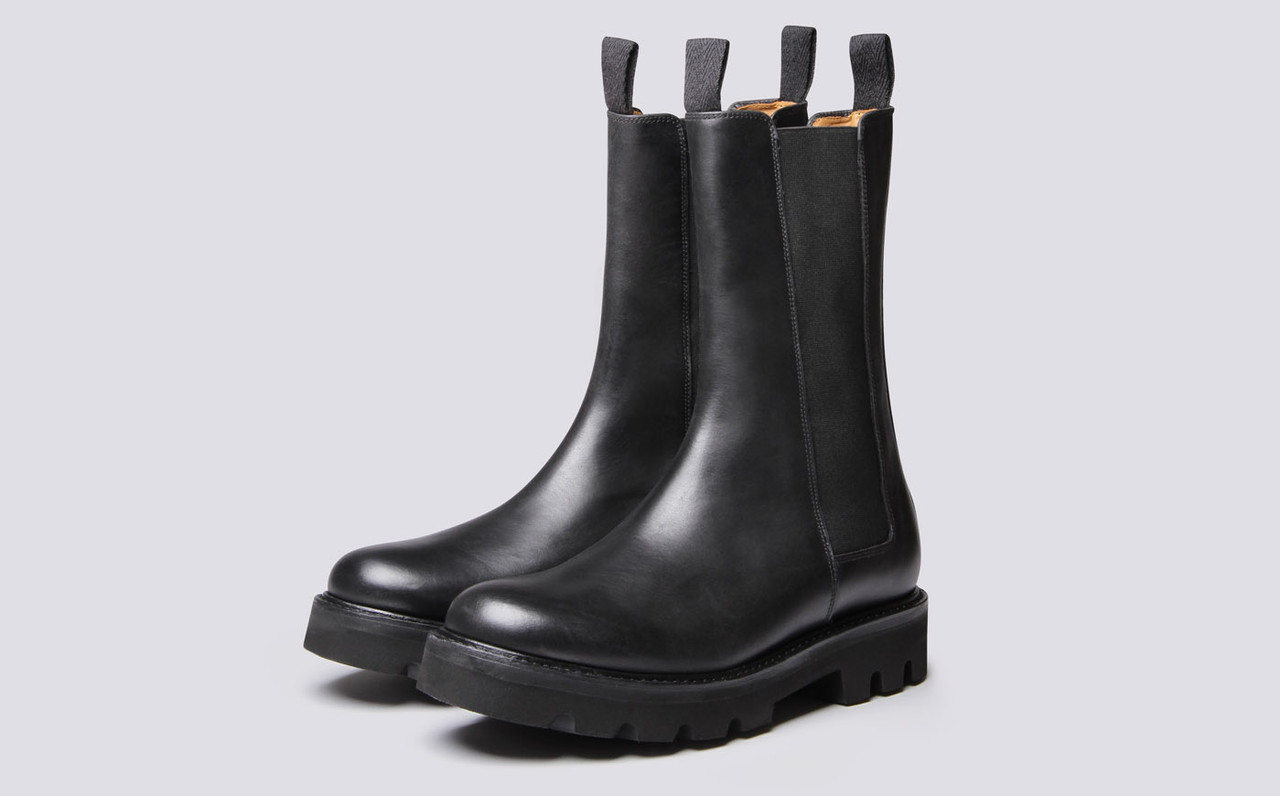 Albie black leather chunky chelsea boots clearance