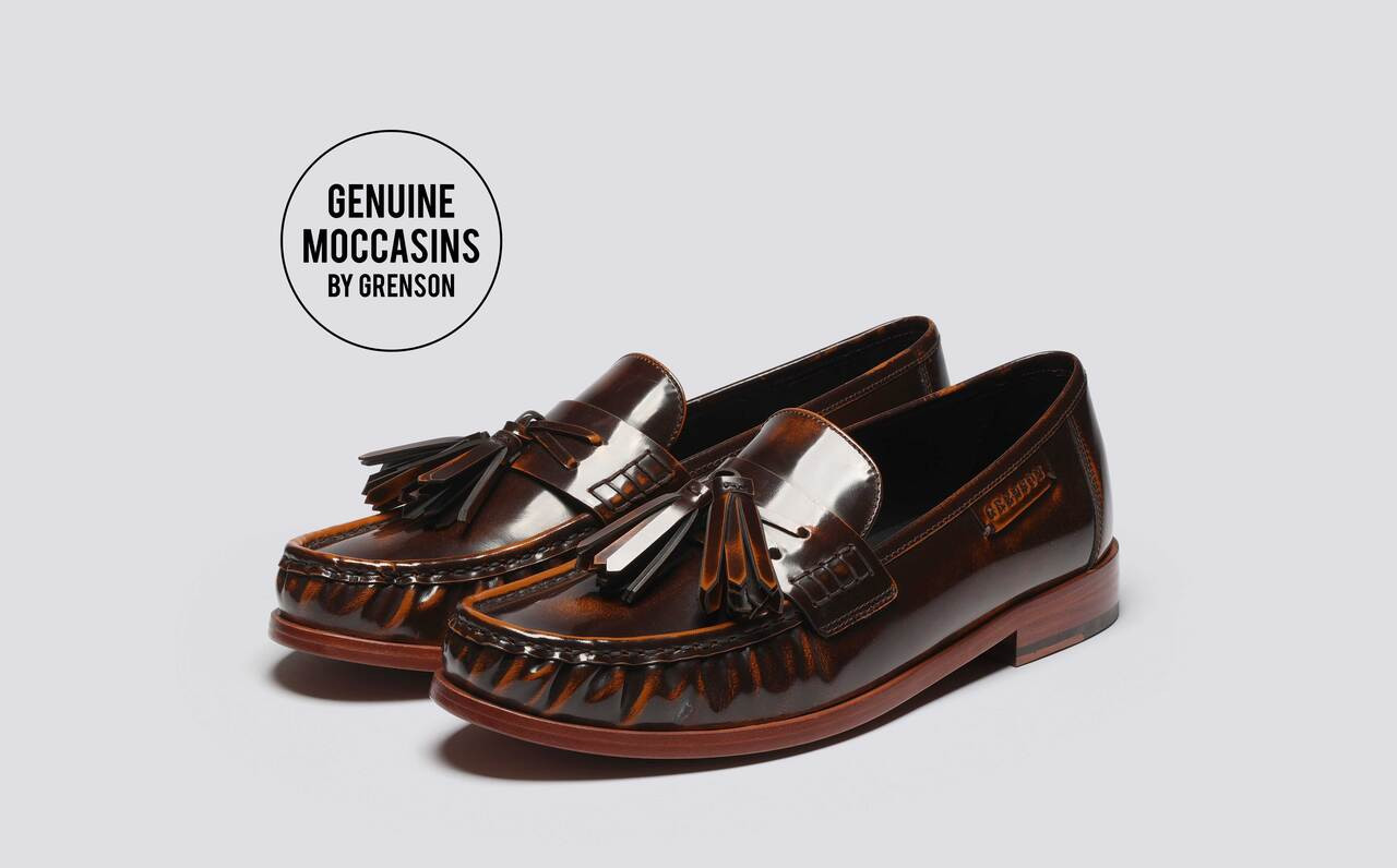 GRENSON BROWN LEATHER SLIP ON TASSEL OXFORD LOAFER Grenson Booker Tassel Loafers (Honey) at Dandy Fellow main image 4
