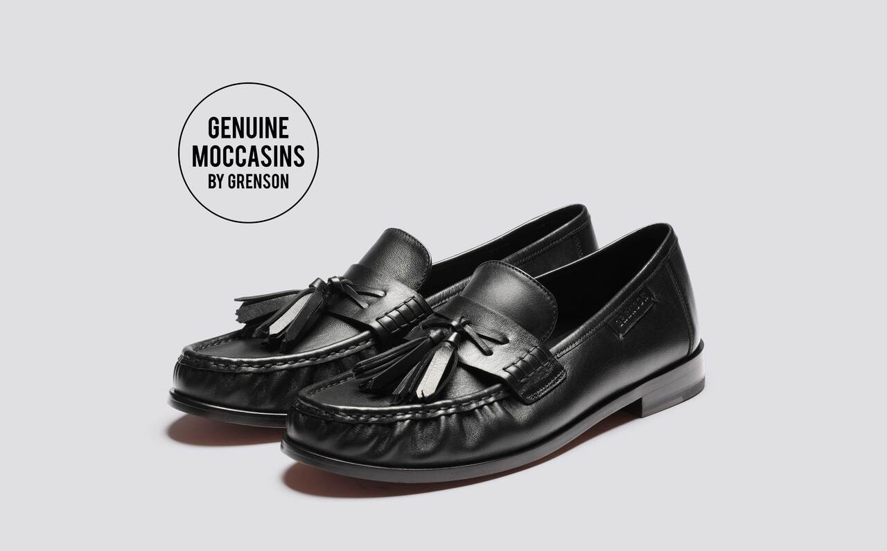 Mari | Womens Tassel Moccasin Loafers in Black Leather | Grenson display picture 2