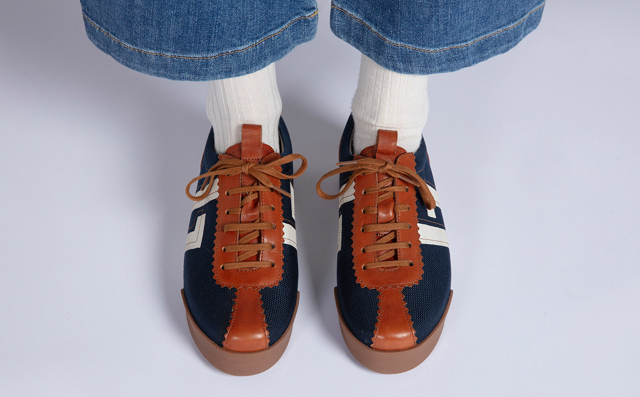 Sneaker 80 | Womens Trainers in Navy and Tan Mix | Grenson