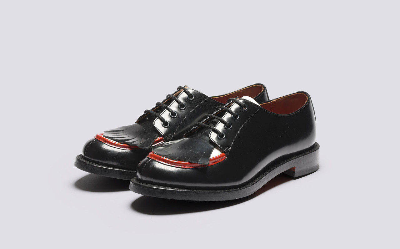Black Leather Derby Shoes with Red Laces Men main image 4