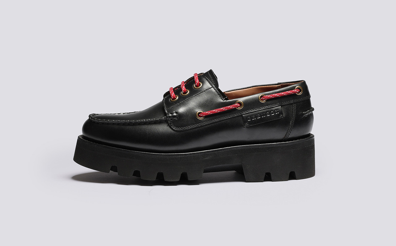 【美品】SOPHNET Leather Deck Shoes Myrtle | Womens Goodyear Welted Boat Shoes in Black Leather | Grenson
