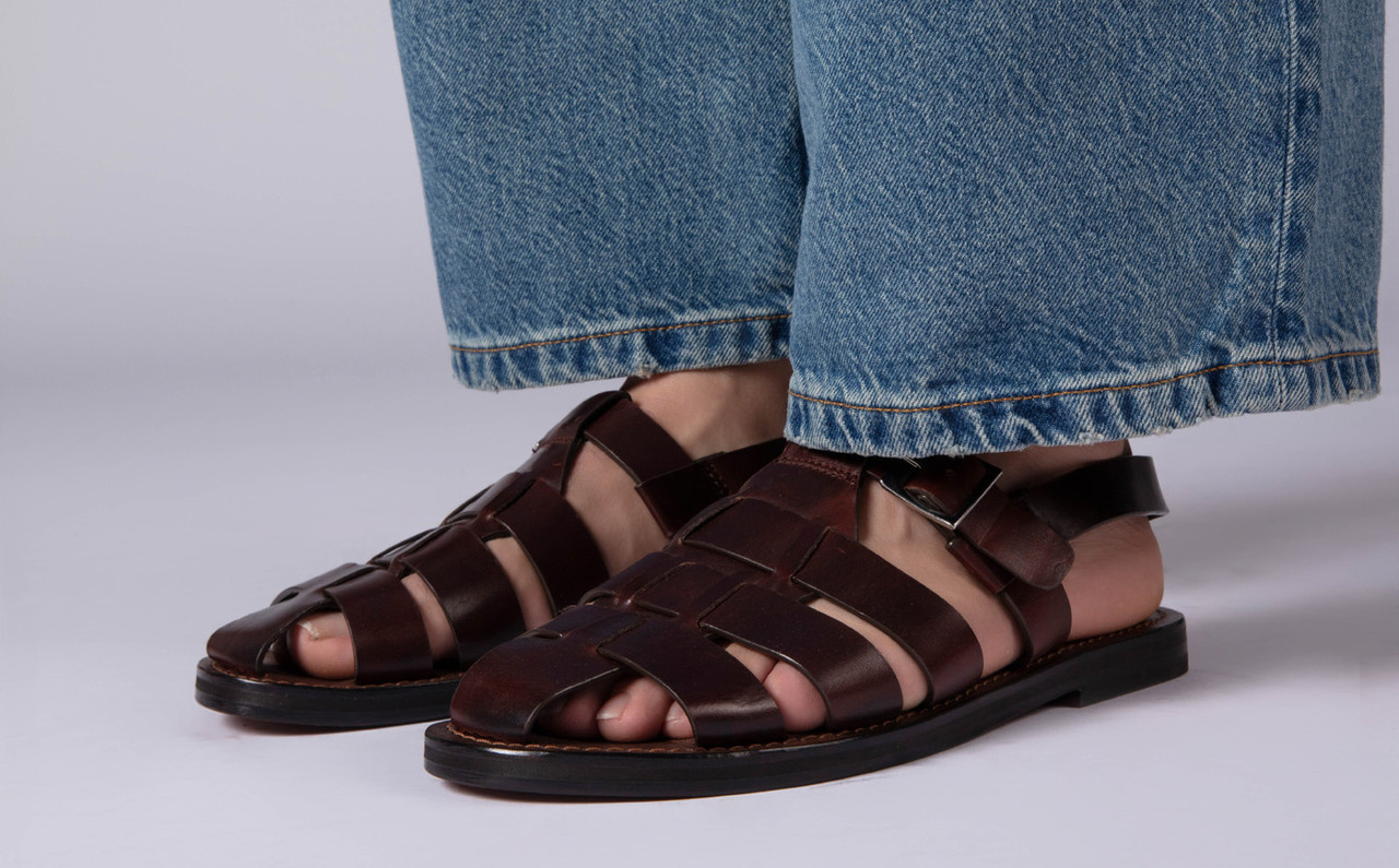 Quincy | Mens Sandal in Brown Pull Up Leather on a Leather Sole