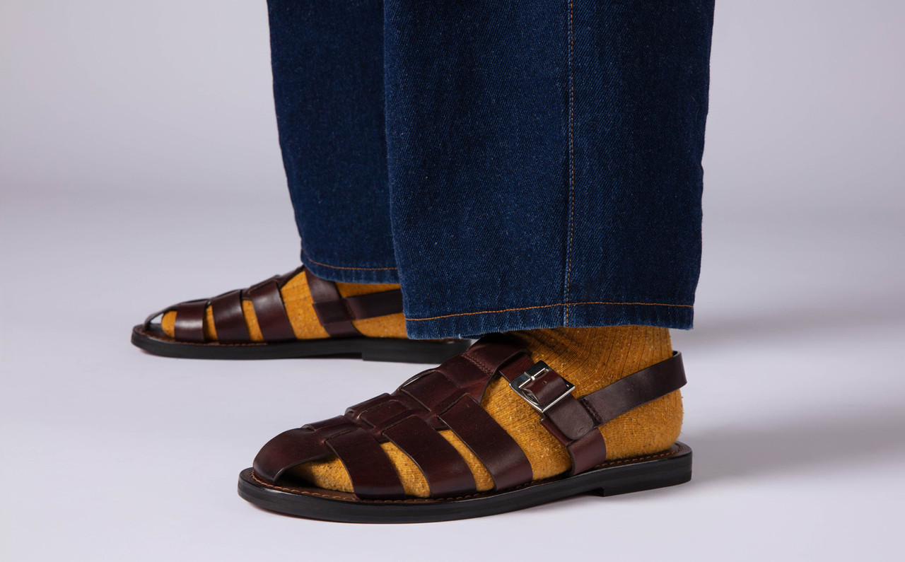 Quincy | Mens Sandal in Brown Pull Up Leather on a Leather Sole