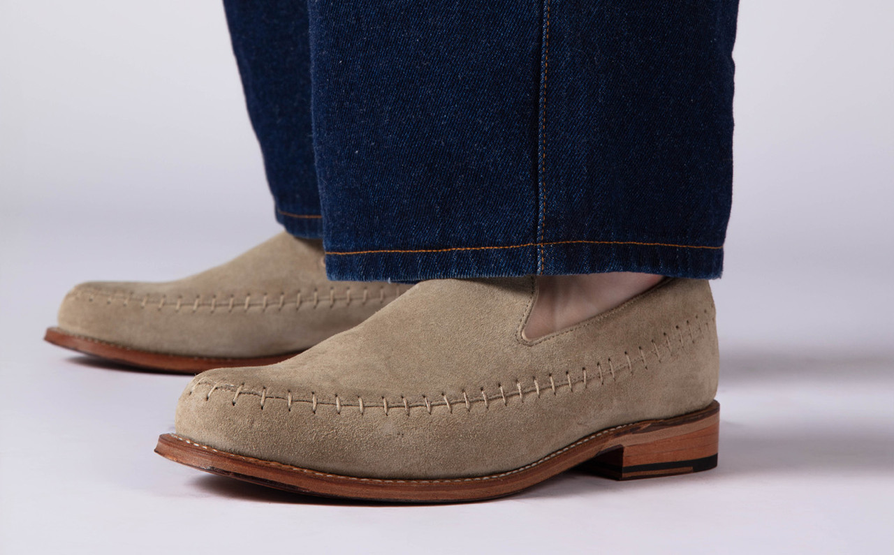 Men\'s Verve Vestige Suede Penny Loafers in Beige. Handmade size 11 Unlined Berwick Sand Suede Penny Loafers For Men | Mehra main image 4