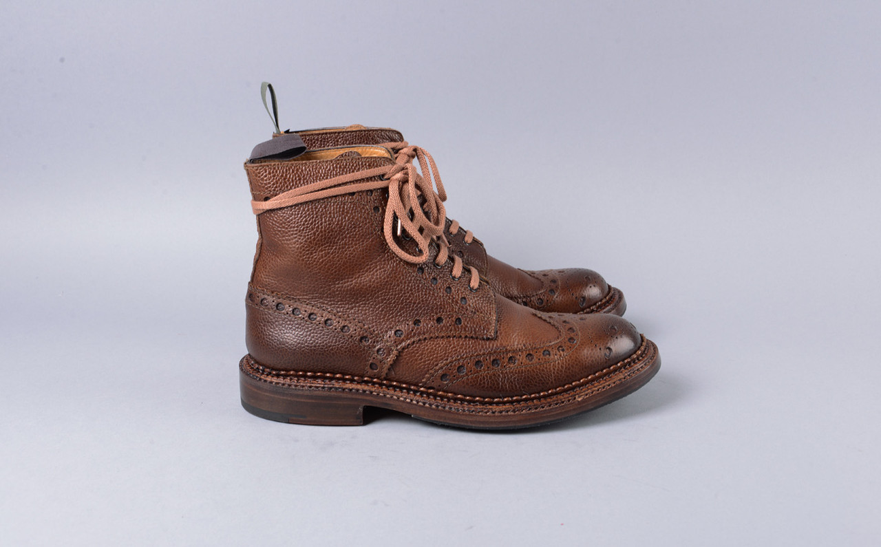 Fred | Refurbished Mens Brogue Boots in Dark Brown Grain Leather