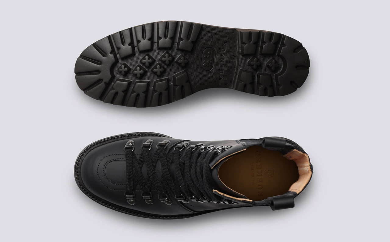 Nanette Pull On Womens Hiker Boots in Black Rubberised Leather