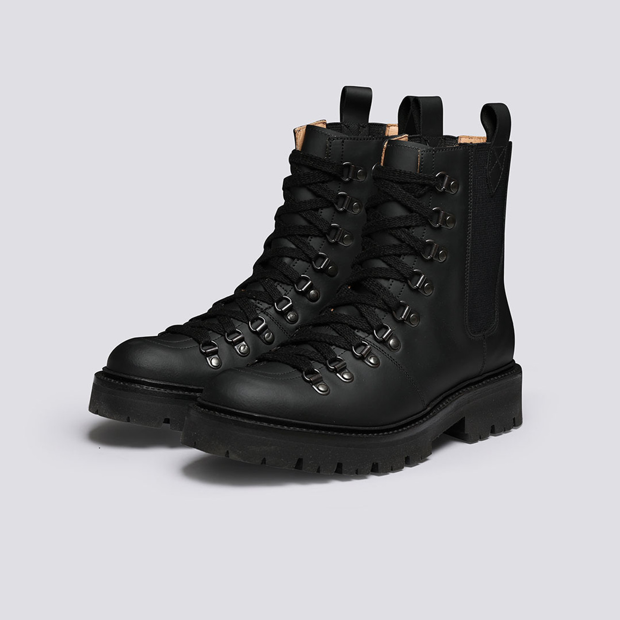 Nanette Pull On Womens Hiker Boots in Black Rubberised Leather