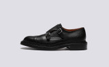 Hanbury | Mens Monk Shoes in Black Leather Grain | Grenson - Side View