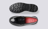 Jefferson | Loafers for Men in Black Hi Shine Leather | Grenson - Top and Sole View