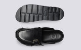 Dale | Clogs for Men in Black Leather with Rubber Sole | Grenson - Top and Sole View