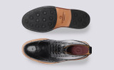 Fred | Mens Brogue Boots in Black Colorado Leather | Grenson - Top and Sole View