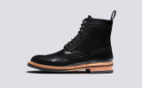 Fred | Mens Brogue Boots in Black Colorado Leather | Grenson - Side View