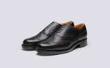 Grenson Shoe No.4 in Black Grain Calf Leather - 3 Quarter View
