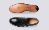 Arundel | Mens Monk Strap Shoes in Black Leather | Grenson - Top and Sole View