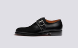 Arundel | Mens Monk Strap Shoes in Black Leather | Grenson - Side View