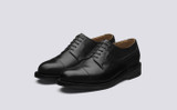 Grenson Shoe No.10 in Black Calf Leather - 3 Quarter View