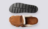 Dale | Clog Sandals for Men in Brown with Shearling | Grenson - Top and Sole View