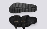 Florin | Mens Sandals in Black with Shearling | Grenson - Top and Sole View
