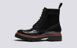 Fran | Womens Brogue Boots in Black Leather | Grenson - Side View