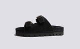 Flora | Womens Sandals in Black with Shearling | Grenson - Side View