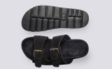 Flora | Womens Sandals in Black with Shearling | Grenson - Top and Sole View