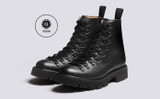 Nanette | Vegan Hiker Boots for Women in Black Grain | Grenson - Main View