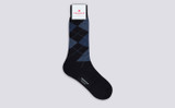 Mens Argyle Socks | Navy Wool Mix | Grenson - Full View