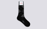 Mens Argyle Socks | Black Wool Mix | Grenson - Full View