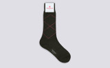 Mens Simple Argyle Socks | Green Wool Mix | Grenson - Full View