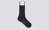 Mens Plain Rib Socks | Grey Wool Mix | Grenson - Full View