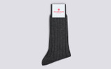 Mens Plain Rib Socks | Grey Wool Mix | Grenson - Main View