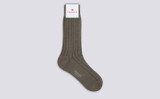 Mens Plain Rib Socks | Beige Wool Mix | Grenson - Full View