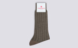 Mens Plain Rib Socks | Beige Wool Mix | Grenson - Main View
