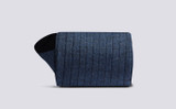 Mens Heel/Toe Socks | Blue Wool Mix | Grenson - Rolled View