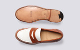 Epsom | Mens Loafers in Brown and White Leather | Grenson - Top and Sole View