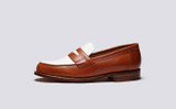 Epsom | Mens Loafers in Brown and White Leather | Grenson - Side View