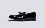 Womens Dress Slipper | Slip On Shoes in Black Patent | Grenson - Side View